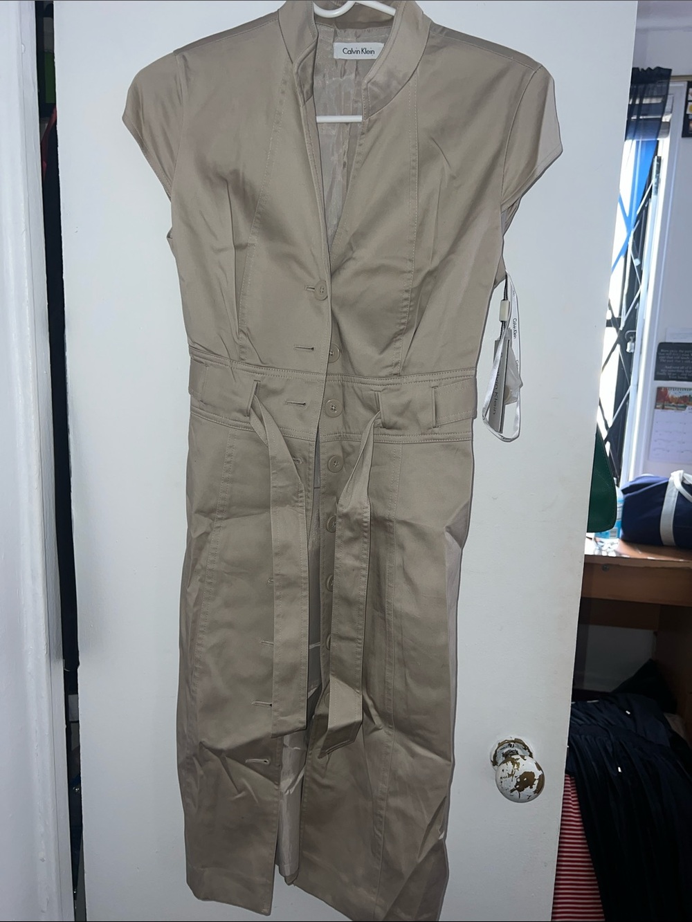 Calvin Klein Beige/Taupe Midi Shirt Dress with Belt
